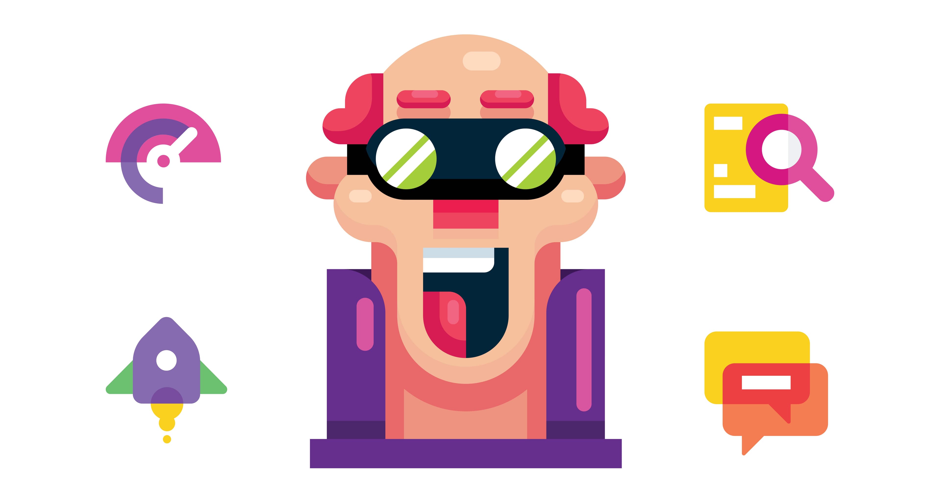 Sichtbarkeit Steigern Illustration Comic eines Mannes mit einer Seltsamen Brille, der staunt.